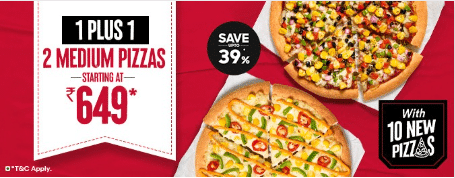 2 Medium Pizzas starting at Rs 649