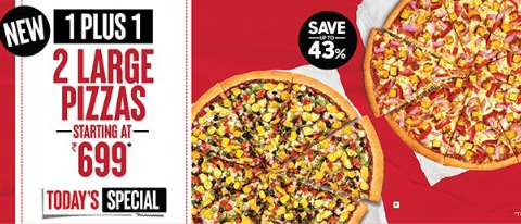 Super Value Deal - 2 Large Pizzas starting at Rs 699