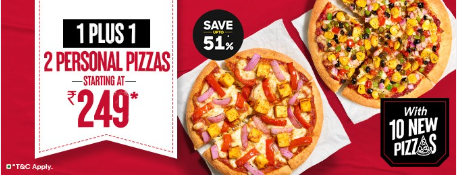 Super Value Deal - 2 Personal Pizzas starting at Rs 249
